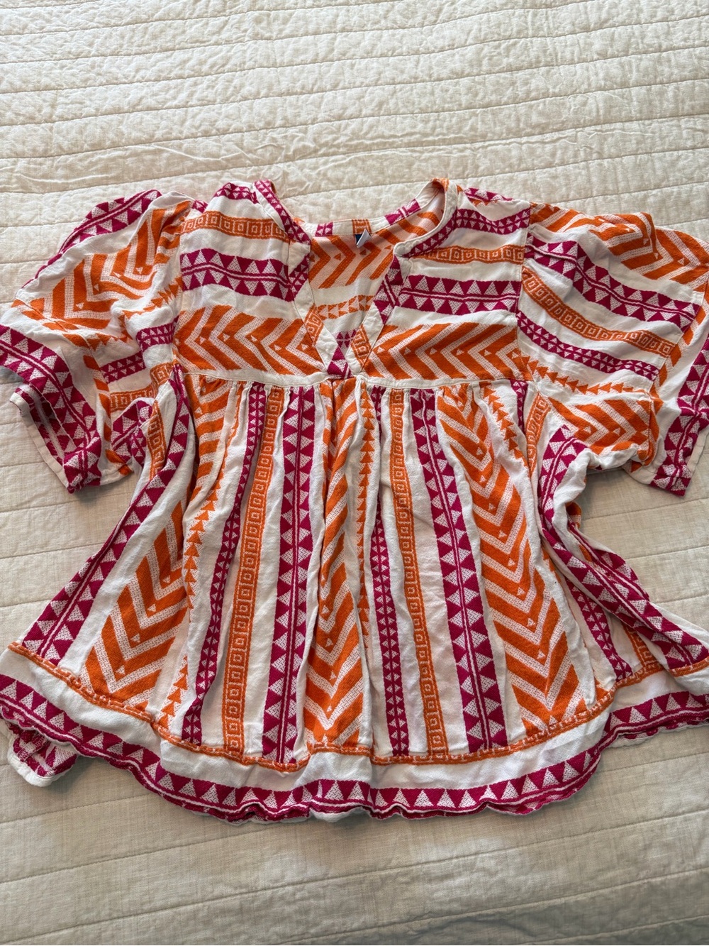 Old Navy Orange & Pink Patterned Peasant Blouse